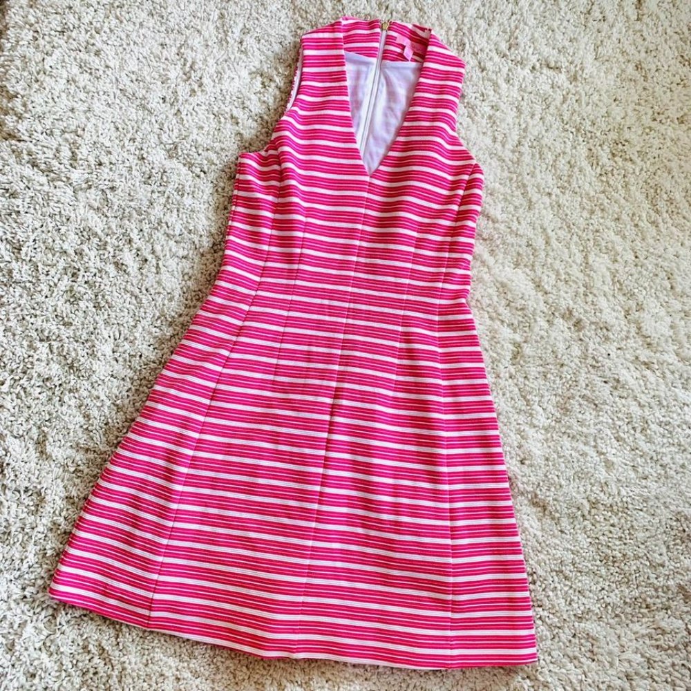 Lilly Pulitzer - Women’s (S) Briana Pink and White Stripe V Neck Dress